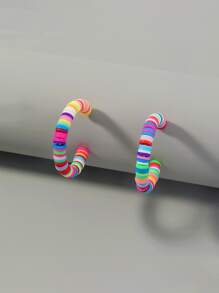 Random Color Beaded Cuff Hoop Earrings