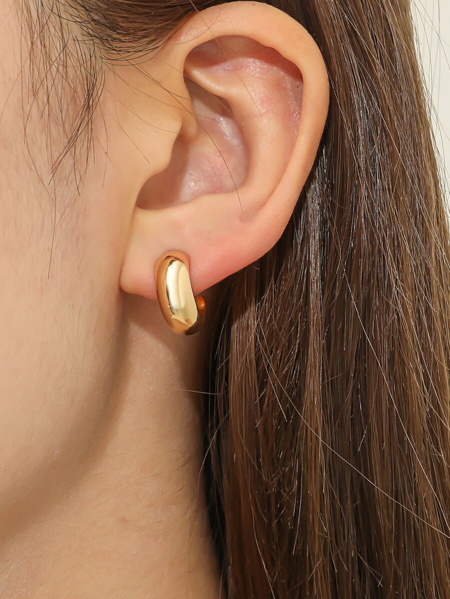 極簡風格素色耳夾 - 金黃色 - 查看 1