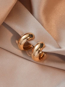 極簡風格素色耳夾 - 金黃色 - 查看 2