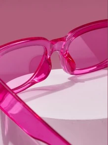 ROMWE Rectangle Frame Fashion Glasses - Hot Pink - View 5
