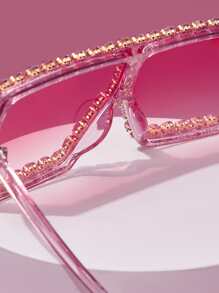 ROMWE Gafas De Moda Con Decoración De Diamantes De Imitación Para Fiesta - Rosa - Ver 3
