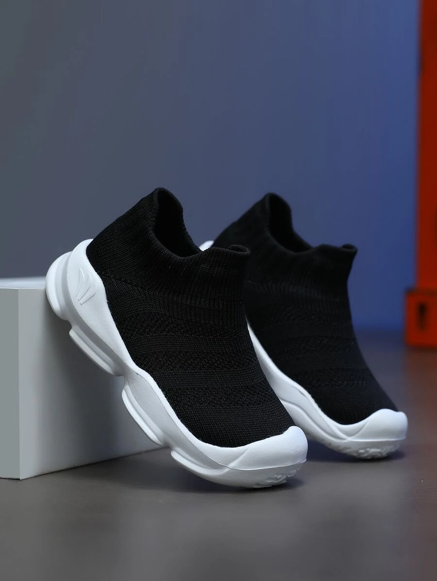 運動跑步鞋適用於男孩針織細節一腳蹬運動鞋