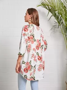EMERY ROSE Floral Print Open Front Coat In Fall/Winter