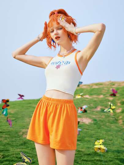 Letter Graphic Tank Top & Shorts