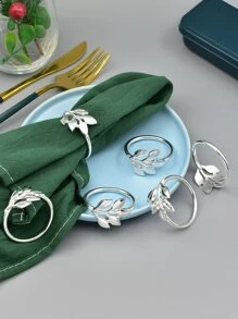 6 piezas Anillo de servilleta con diseño de hoja - Plateado - Ver 1