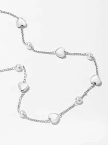 珍珠和愛心裝飾眼鏡鏈 - 銀色 - 查看 4