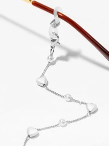 珍珠和愛心裝飾眼鏡鏈 - 銀色 - 查看 3