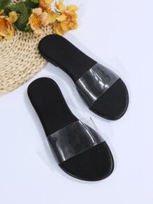 Fashionable Outdoors Flat Slippers For Women, Clear Single Band PVC Open Toe Slide Sandals,Spring Summer Outfits - Black - View 5