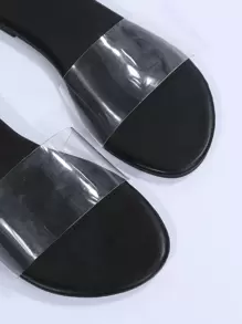 Fashionable Outdoors Flat Slippers For Women, Clear Single Band PVC Open Toe Slide Sandals,Spring Summer Outfits - Black - View 6