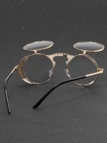 Metal Side-Rimmed Punk Round Frame Flip-Top Fashion Glasses Beach Accessories Glasses Shades For Summer Beach Vacation,Outdoor,Travel - Gold - View 5