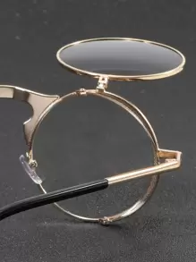 Metal Side-Rimmed Punk Round Frame Flip-Top Fashion Glasses Beach Accessories Glasses Shades For Summer Beach Vacation,Outdoor,Travel - Gold - View 3