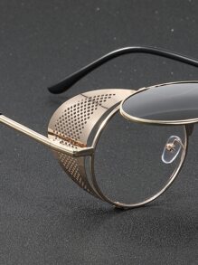 Metal Side-Rimmed Punk Round Frame Flip-Top Fashion Glasses Beach Accessories Glasses Shades For Summer Beach Vacation,Outdoor,Travel - Gold - View 4