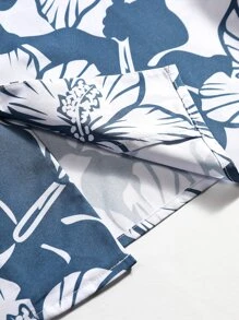 Manfinity Hombres 1 pieza Camisa con estampado floral - Azul y blanco - Ver 3