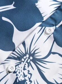 Manfinity Hombres 1 pieza Camisa con estampado floral - Azul y blanco - Ver 6