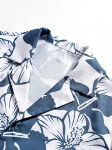 Manfinity Hombres 1 pieza Camisa con estampado floral - Azul y blanco - Ver 5