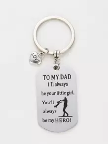 Men Letter Detail Heart & Geometric Charm Keychain - Silver - View 1