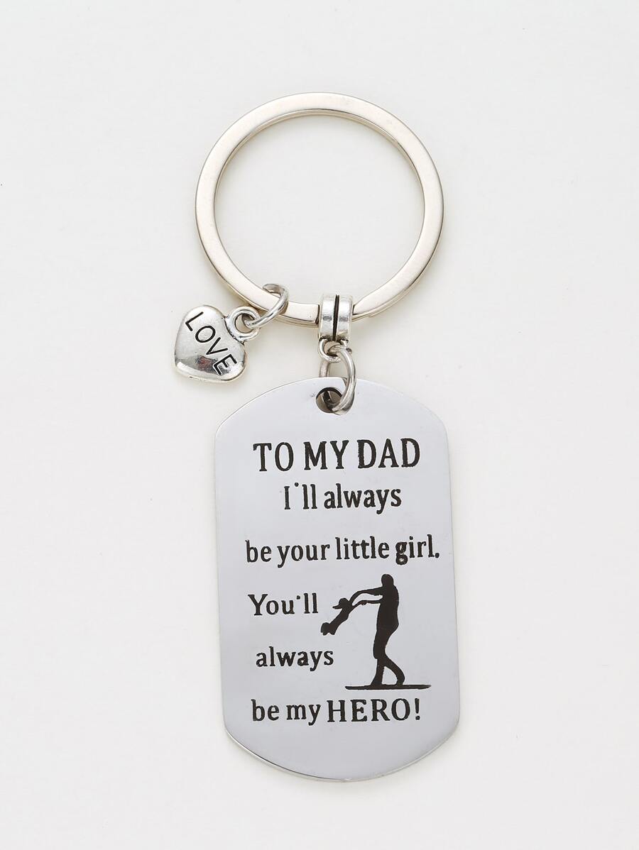 Men Letter Detail Heart & Geometric Charm Keychain - Silver - View 1