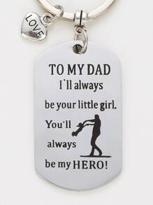 Men Letter Detail Heart & Geometric Charm Keychain - Silver - View 3