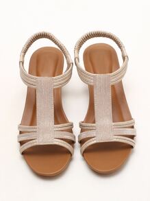 Glitter Decor Ankle Strap Wedge Sandals - Apricot - View 3