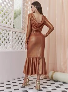 Modelyn Vestido con fruncido de espalda abierta bajo sirena - Naranja - Ver 1