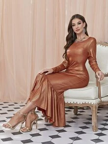 Modelyn Vestido con fruncido de espalda abierta bajo sirena - Naranja - Ver 5