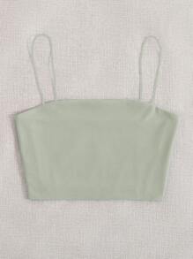 SHEIN Unity Solid Slim Cami Crop Top - Mint Green - View 4