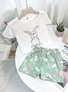 Young Girls' Bunny Print Homewear Set - Multicolor - View 1