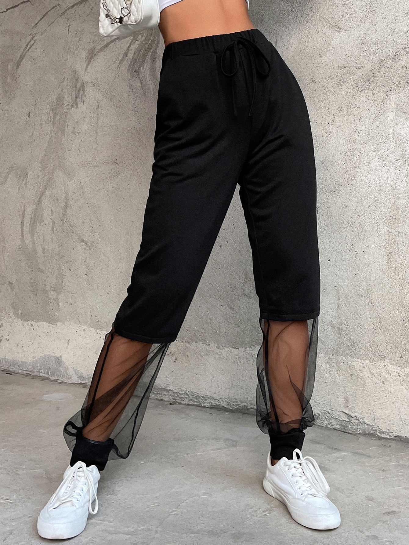 Our Drawstring High Waist Contrast Mesh Sweatpants is such a vibe