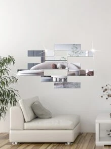 12 件螺旋图案镜面墙贴，自粘式可移除 DIY 装饰，金色、银色、黑色奢华风格，现代家居装饰品 - 銀色 - 查看 1