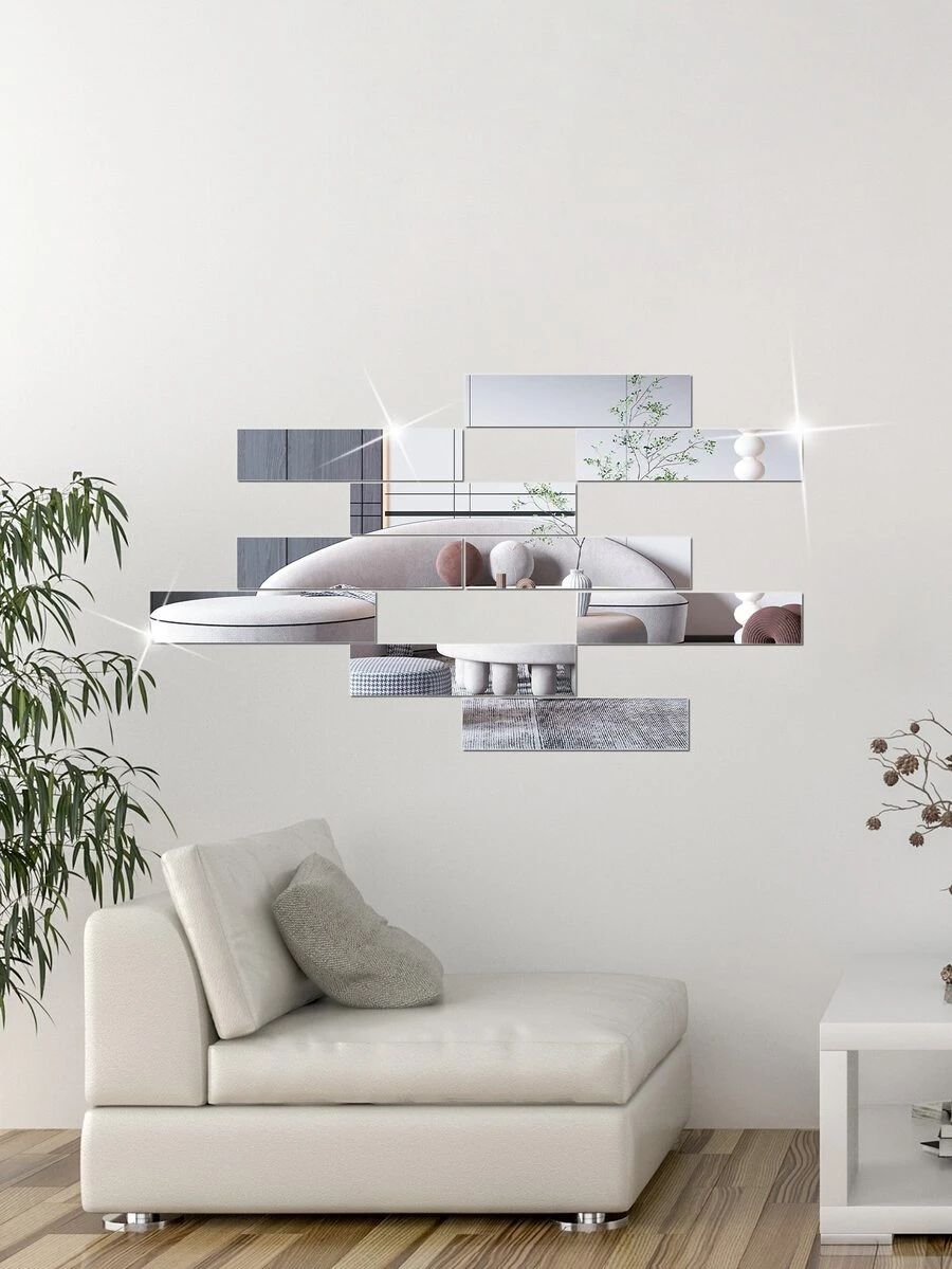 12 件螺旋图案镜面墙贴，自粘式可移除 DIY 装饰，金色、银色、黑色奢华风格，现代家居装饰品 - 銀色 - 查看 1