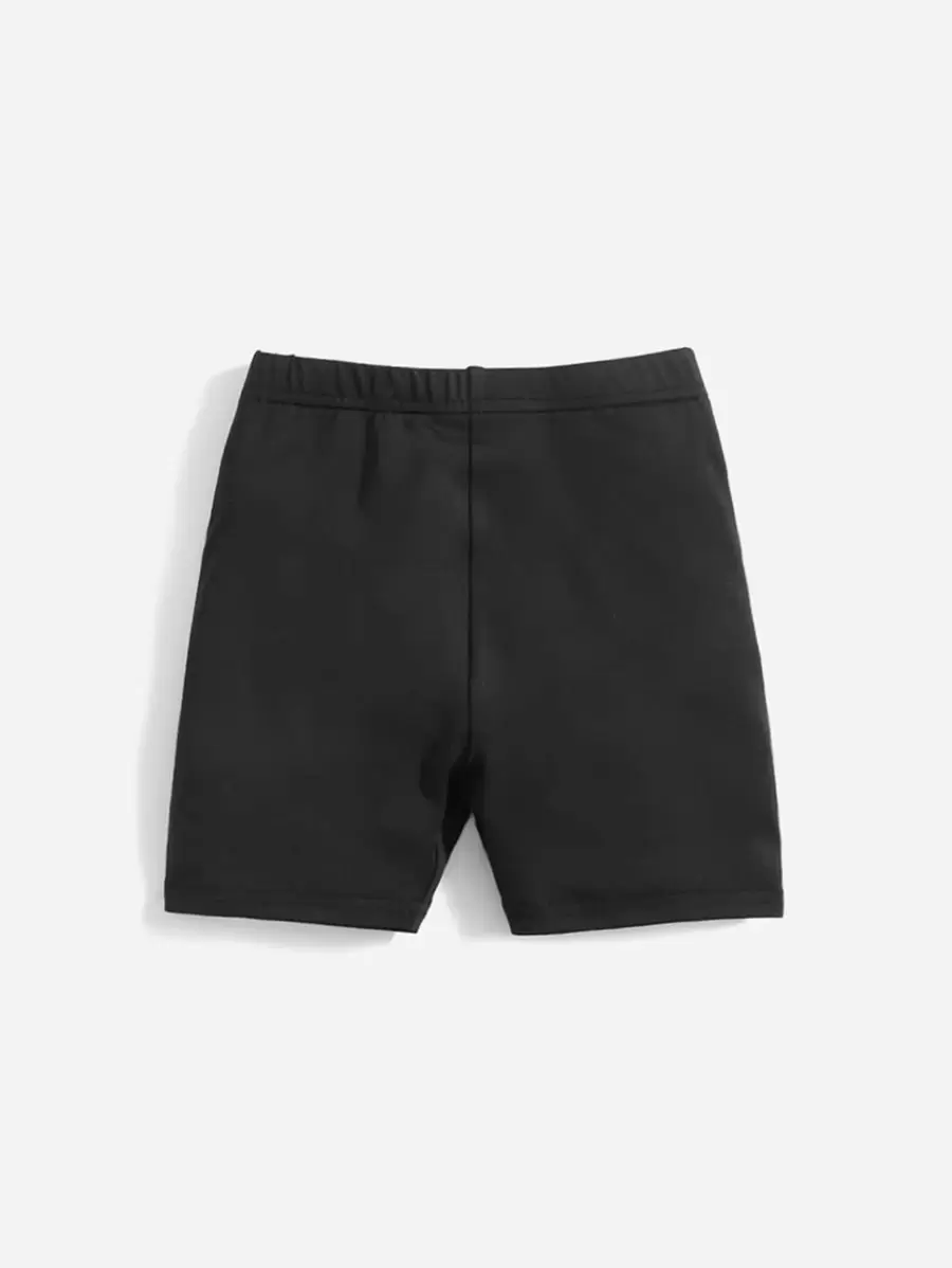 SHEIN Baby Solid Elastic Waist Cycling Shorts - Black - View 1
