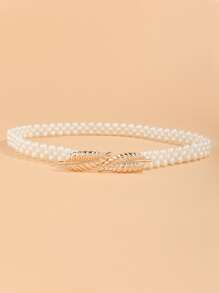 1 Miếng Thời trang đa năng Lá cây Khóa Ngọc trai Giả Eo đàn hồi Chuỗi Thanh lịch - trắng - Xem 2