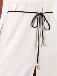 1 pieza Cinturón de cintura trenzado de PU, moderno y versátil para mujeres - Negro - Ver 1