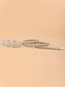 1 pieza Elegante cinturón de mujer elástico de metal plateado estilo vintage delgado y estrecho con diseño de hoja para vestidos, jeans, Halloween, verano, escuela - Plateado - Ver 3