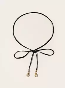 1 pieza Cinturón de cintura trenzado de PU, moderno y versátil para mujeres - Negro - Ver 2