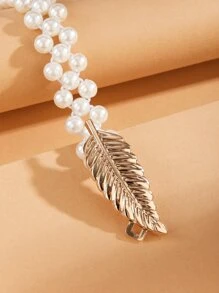 1 Miếng Thời trang đa năng Lá cây Khóa Ngọc trai Giả Eo đàn hồi Chuỗi Thanh lịch - trắng - Xem 4