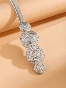 1 pieza Elegante cinturón de mujer elástico de metal plateado estilo vintage delgado y estrecho con diseño de hoja para vestidos, jeans, Halloween, verano, escuela - Plateado - Ver 4