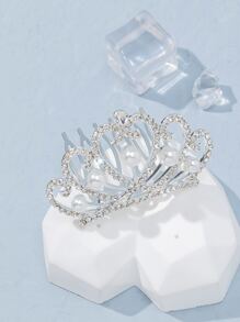 Niñitas Horquilla con perla artificial & con diamante de imitación con diseño de corona - Plateado - Ver 2
