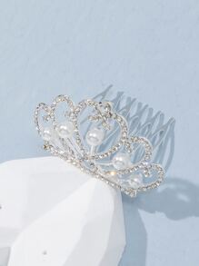 Niñitas Horquilla con perla artificial & con diamante de imitación con diseño de corona - Plateado - Ver 3