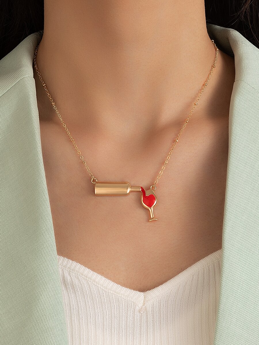 imoli 紅酒杯和瓶子墜飾項鍊