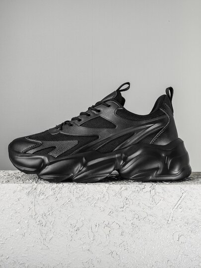 Baskets Épaisses Texturées À Lacets Sur Le Devant Pour Hommes, Chaussures D'école