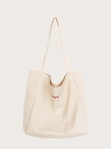 字母刺繡大容量購物包書包適合畢業生、青少年女孩、新生、大二、初中和高中大學生、大學和高中，非常適合戶外、旅行和返校 - 米色 - 查看 1