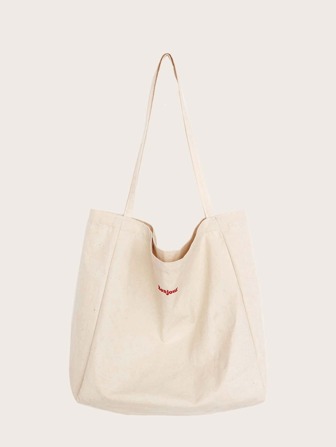 字母刺繡大容量購物包書包適合畢業生、青少年女孩、新生、大二、初中和高中大學生、大學和高中，非常適合戶外、旅行和返校