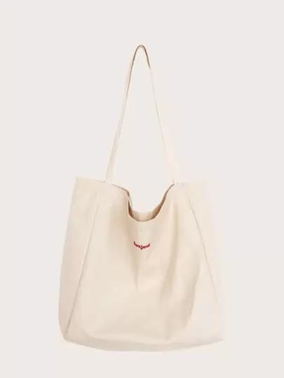 字母刺繡大容量購物包書包適合畢業生、青少年女孩、新生、大二、初中和高中大學生、大學和高中，非常適合戶外、旅行和返校