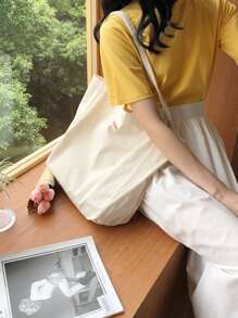 字母刺繡大容量購物包書包適合畢業生、青少年女孩、新生、大二、初中和高中大學生、大學和高中，非常適合戶外、旅行和返校 - 米色 - 查看 5