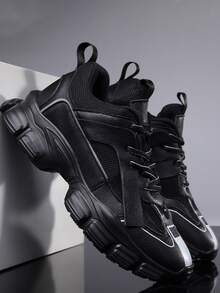 Men Two Tone Lace-up Front Chunky Sneakers - Black - View 3