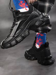 Men Two Tone Lace-up Front Chunky Sneakers - Black - View 4