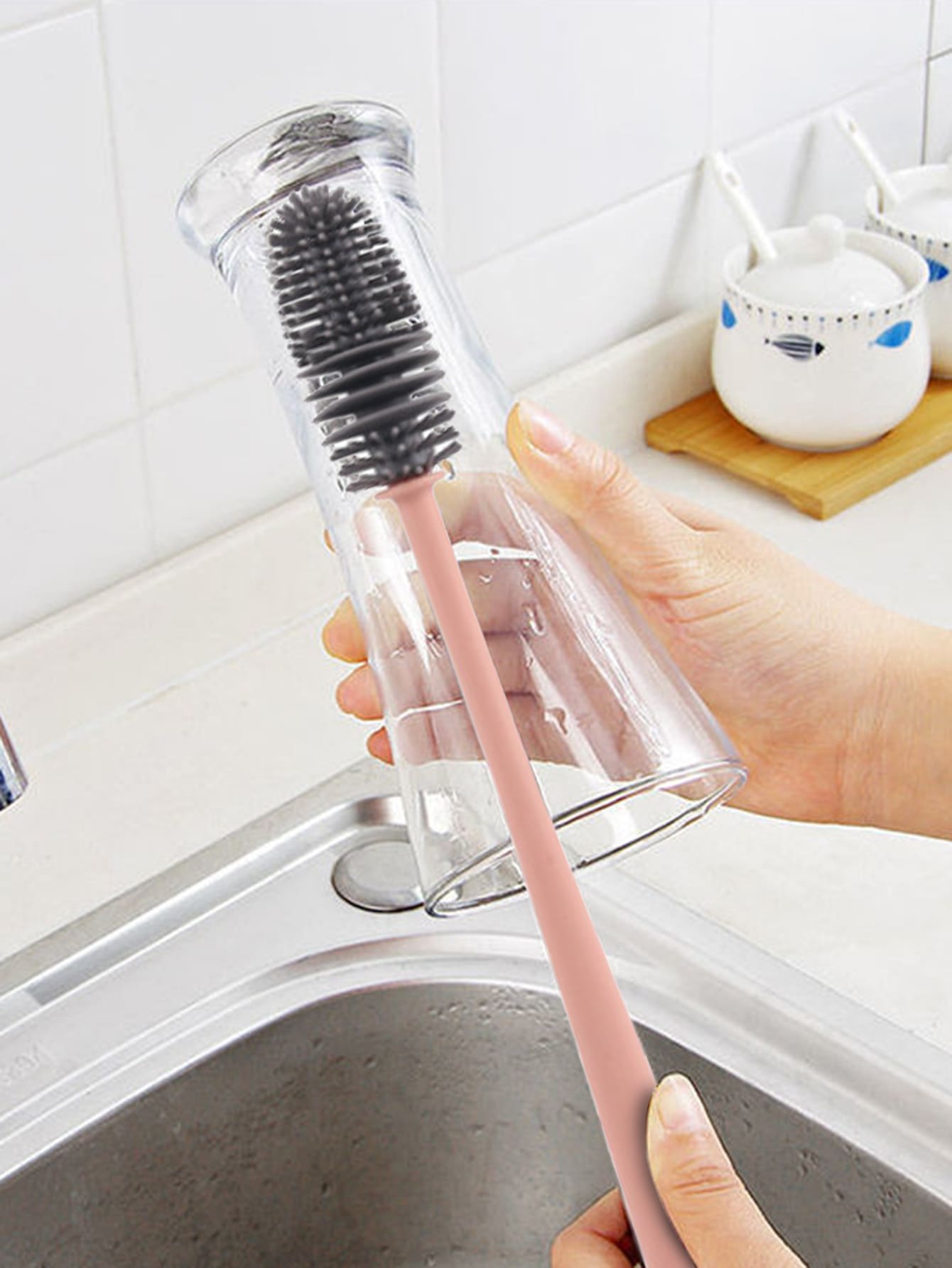 Silicone Cup Brush Cup Scrubber Glass Cleaner Kitchen Cleaning Tool Long Handle Drink Wine Glass Bottle Glass Cup Cleaning Brush,Kitchen,Bathroom,Home,Household Suppliers - Pink - View 1