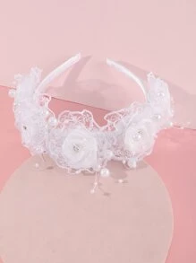 1 Pc Children White Lace Flower Headband, Suitable For Daily Wear - White - View 1