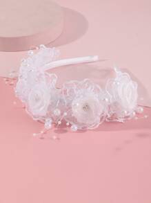 1 Pc Children White Lace Flower Headband, Suitable For Daily Wear - White - View 2